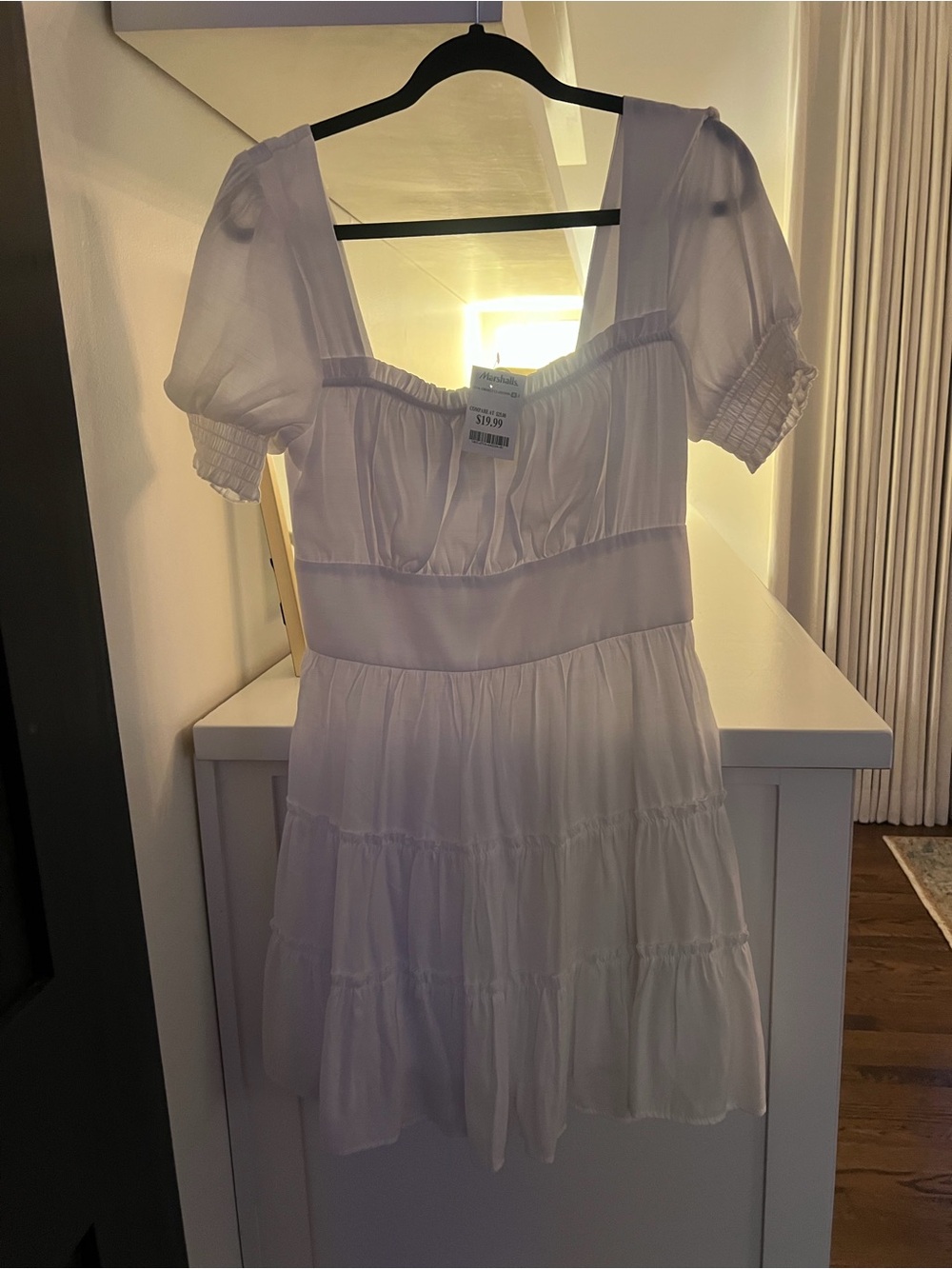 White Short Puff Sleeve Tiered Mini Dress